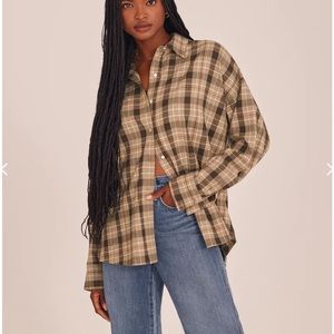 Favorite Daughter Ex Boyfriend Shirt Brown Plaid